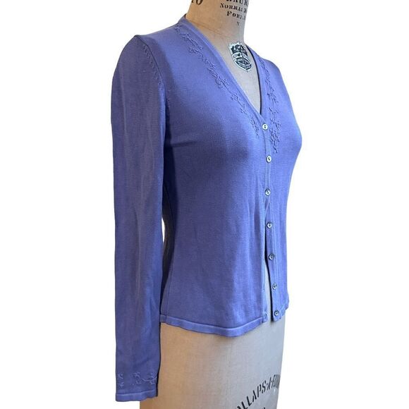 V neck silk knitted Lilac cardigan size Small Cullen brand w embroidery detail - Picture 2 of 9